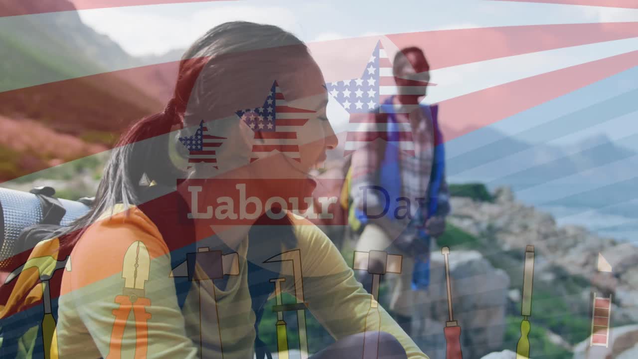 행복한 아프리카계 미국인 가족 위에 미국  ⁇ 발의 애니메이션