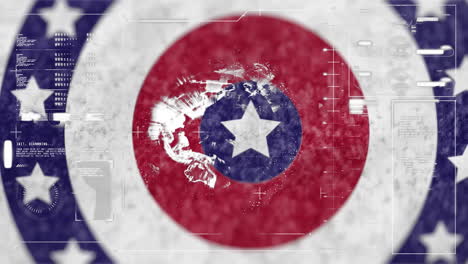 red and white target with blue star over digital data processing animation