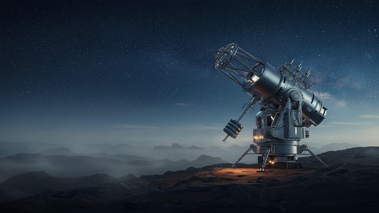 Advanced Telescope Mechanism Under a Starry Sky: A Showcase of Precision and Technology in Astronomy Visuals