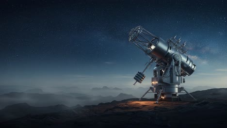 advanced telescope mechanism under a starry sky: a showcase of precision and technology in astronomy visuals