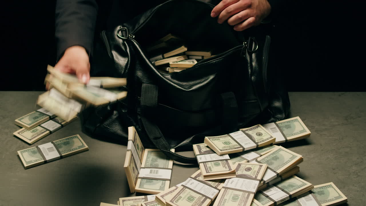 Specialised police officer Counting dollar banknotes in crime lab, conceptual image. High quality 4k footage