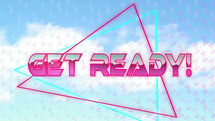 Animation of get ready in digital colorful abstract space
