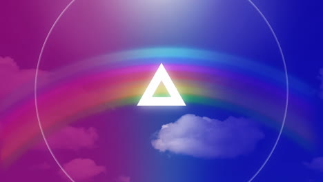 triángulo parpadeante contra el arco iris y el cielo azul