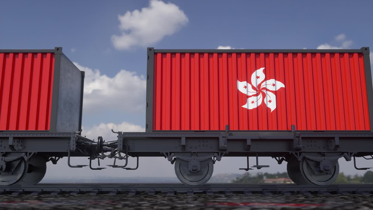 contenedores con la bandera de hong kong. transporte ferroviario