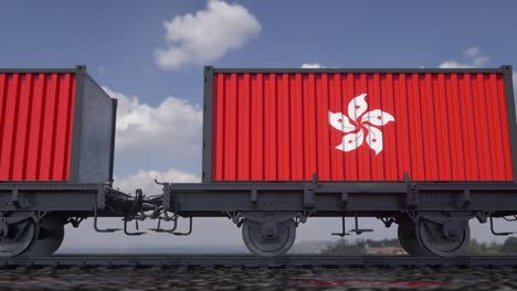 contenedores con la bandera de hong kong. transporte ferroviario