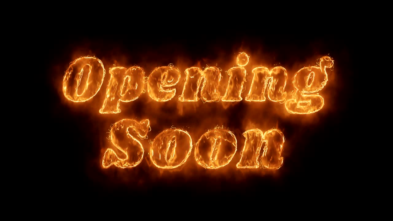 Opening Soon Word Hot Animated Burning Realistic Fire Flame Loop.