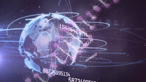 animación de globo con procesamiento de datos sobre cadena de adn en fondo negro