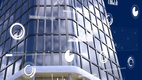 animación del procesamiento de datos financieros sobre el paisaje urbano