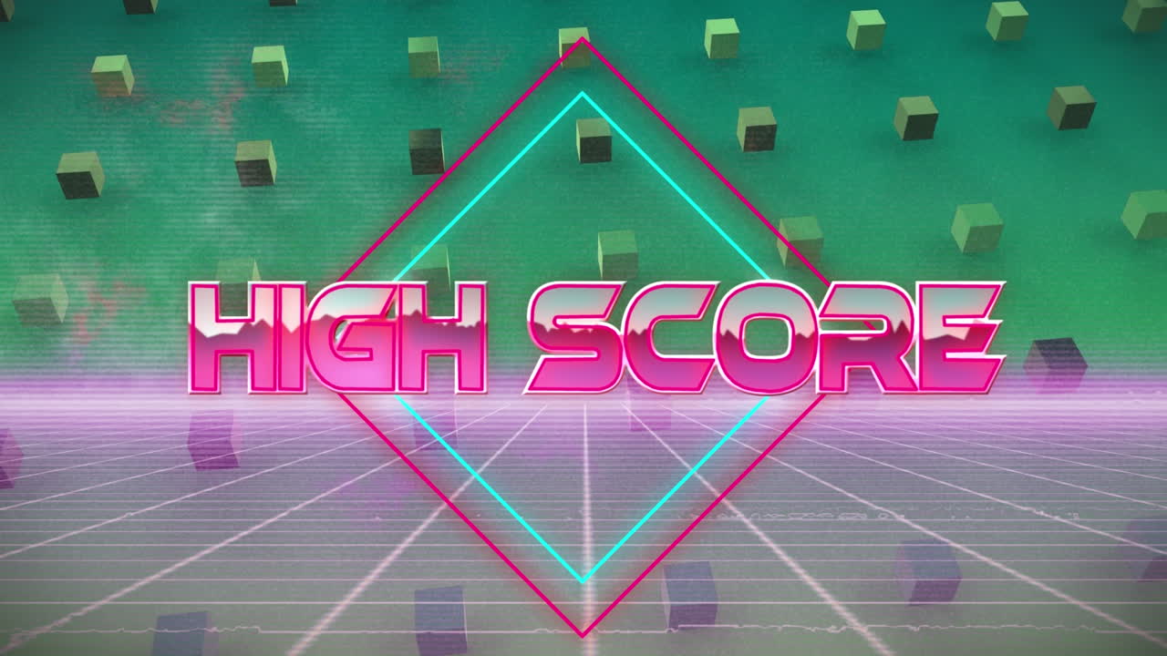 녹색 배경에 있는 사각형과 선 위에 높은 점수 텍스트의 애니메이션