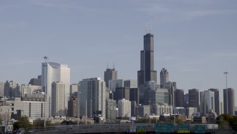 establish city skyline of chicago, usa, slow right pan, famous willis tower