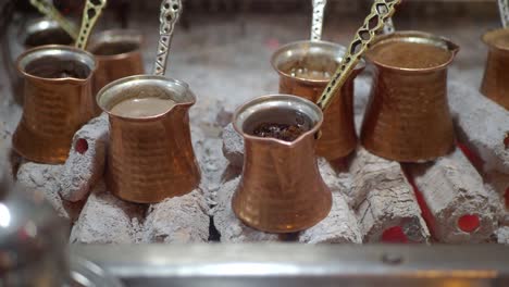 traditional turkish coffee brewing on hot coals