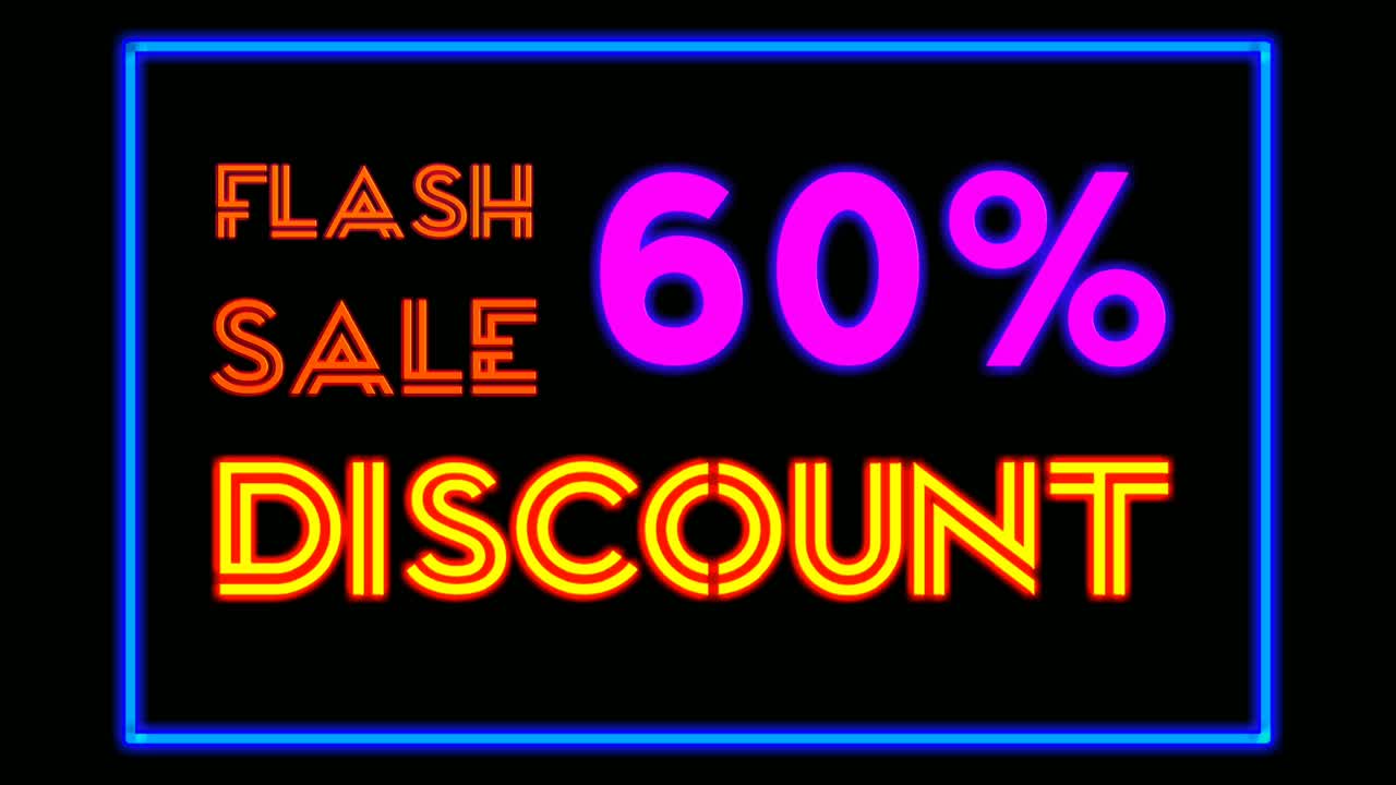 venta de luz de neón texto flash 60 por ciento de descuento en fondo negro viernes negro, gran venta evento para tienda, minorista, resort, bar de exhibición de promoción de concepto de negocio