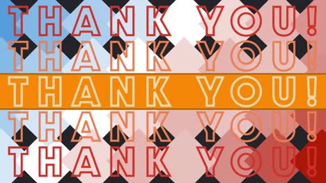 animation of thank you text repeated over colorful squares on black background