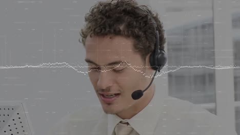 Animation-of-data-processing-over-businessman-using-phone-headsets