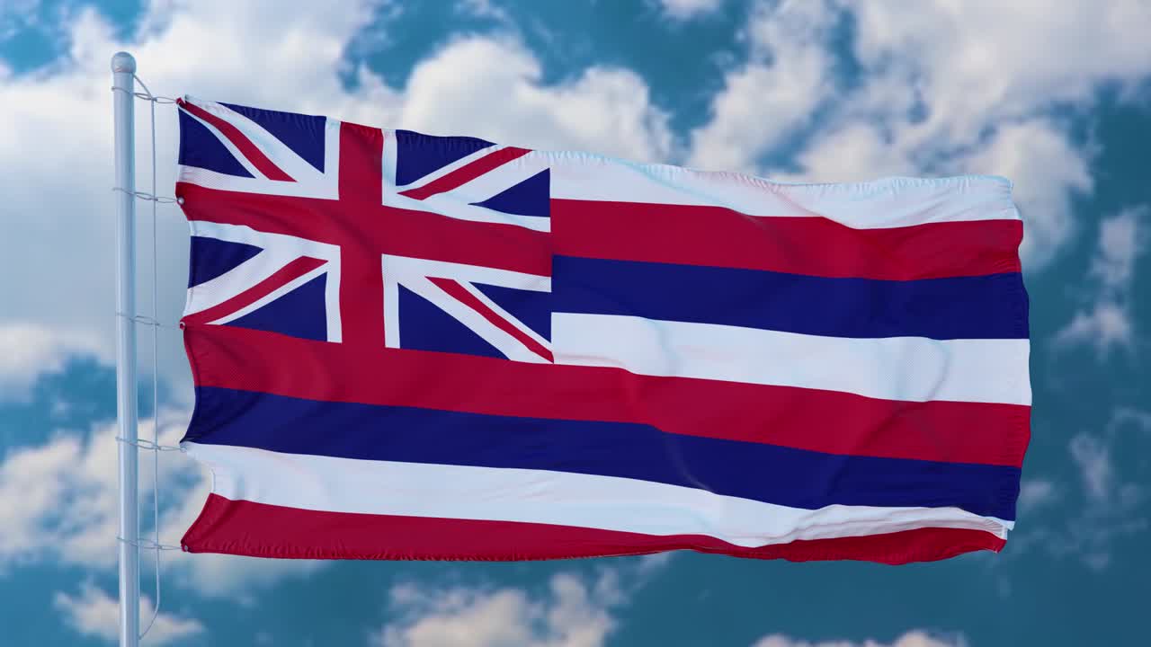 하와이 발은 하늘에서 바람에 흔들리는 발 기둥에 있습니다. 미국 하와이 주.