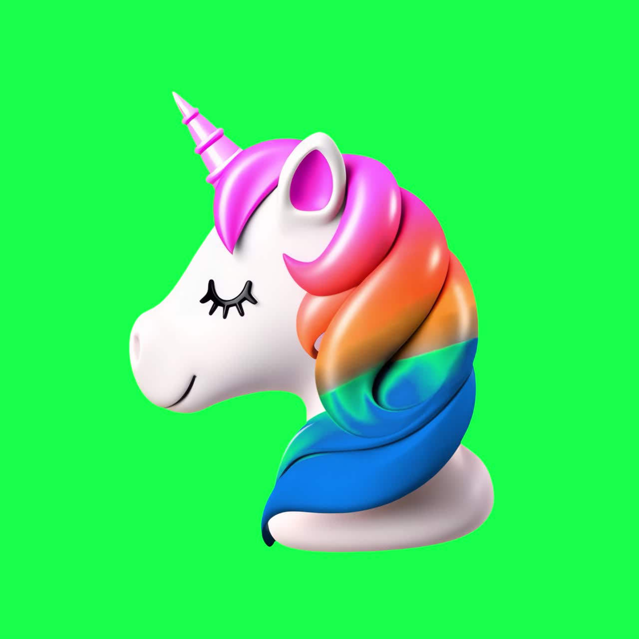 Cute and colorful unicorn animation, transparent 4K video, green screen