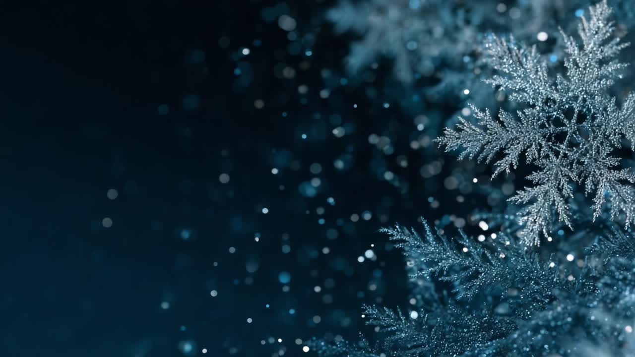A Stunning Visual Journey into the World of Intricate Snowflakes and Captivating Winter Sparkles Against a Dark Background