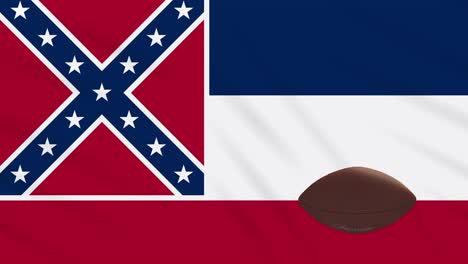 mississippi flag waving and american football ball rotates, loop