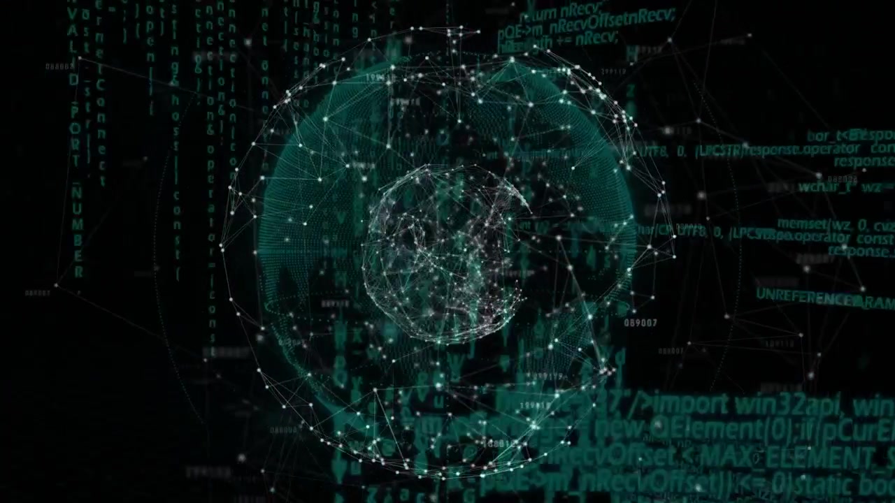 On incoming data stream, teal data globe forming, pulsing, rotating to reveal layered metrics