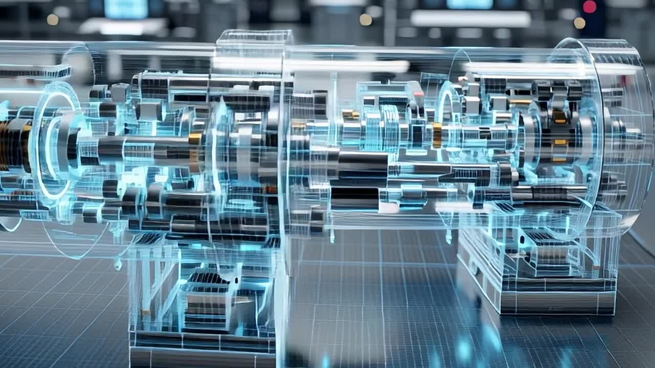 3D illustration of a futuristic mechanical component in a factory setting