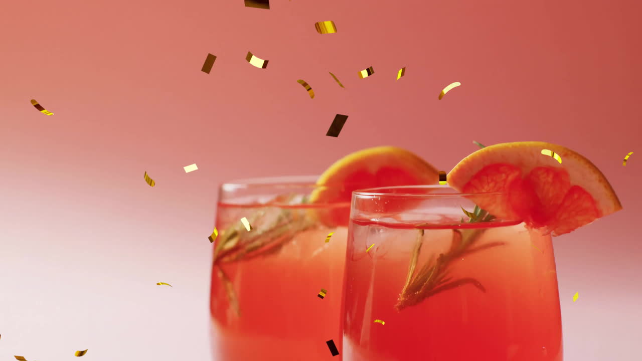 핑크색 배경에 테일과 콘페티가 떨어지는 애니메이션