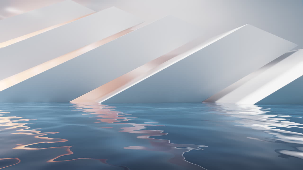 habitación brillante con superficie de agua, renderización en 3d.