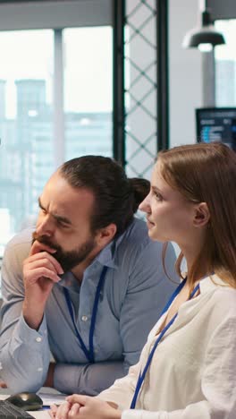vertical video teamworking programmers developing software applications, working together