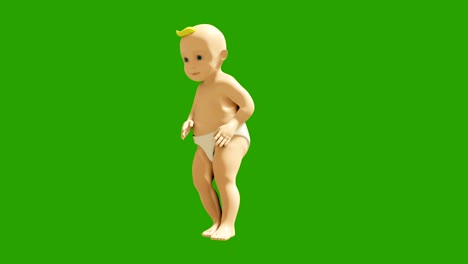 a little baby is dancing merrily on the background of a green screen. 3d visualization, animation of a dancing child. looped animation.