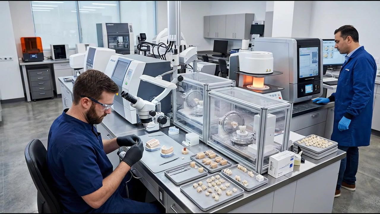 Dental Technicians Working in Modern Digital Dental Laboratory