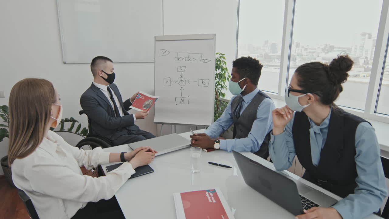 Manager in Face Mask Conducting Meeting