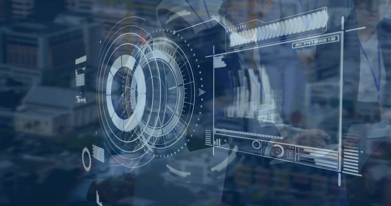 Business Professionals Working with Digital Data Visualization