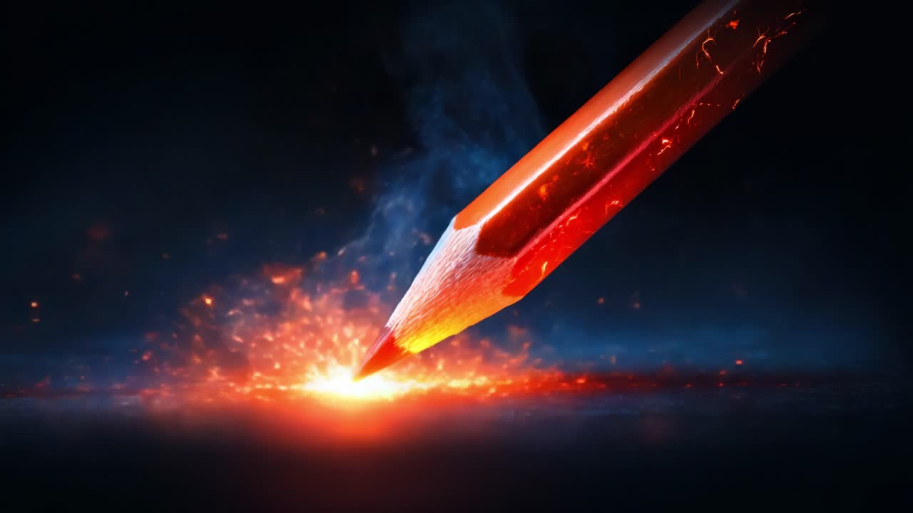 Vividly Illuminated Red Pencil Creating Sparks on Dark Surface: A Captivating Visual Representation of Creativity, Passion, and Artistic Expression in a Stunning Composition