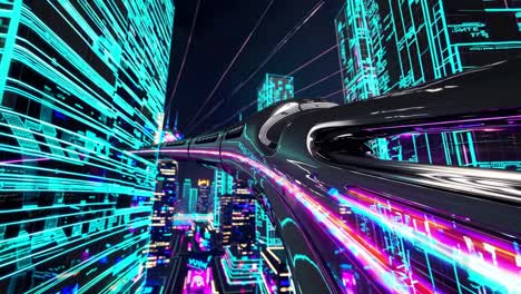 futuristic cityscape with hyperloop train