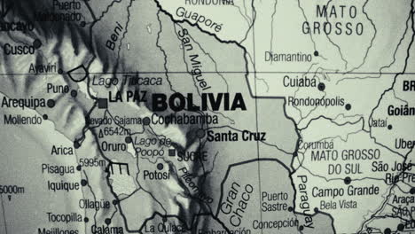 detailed black and white map of bolivia and surrounding south american regions
