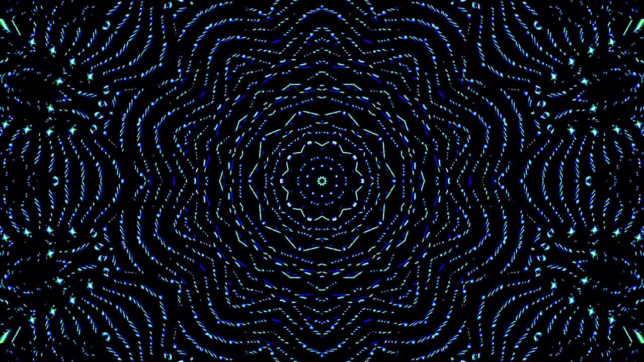 light wave abstract dots set blue color kaleidoscope black background