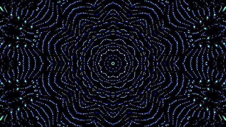 light wave abstract dots set blue color kaleidoscope black background
