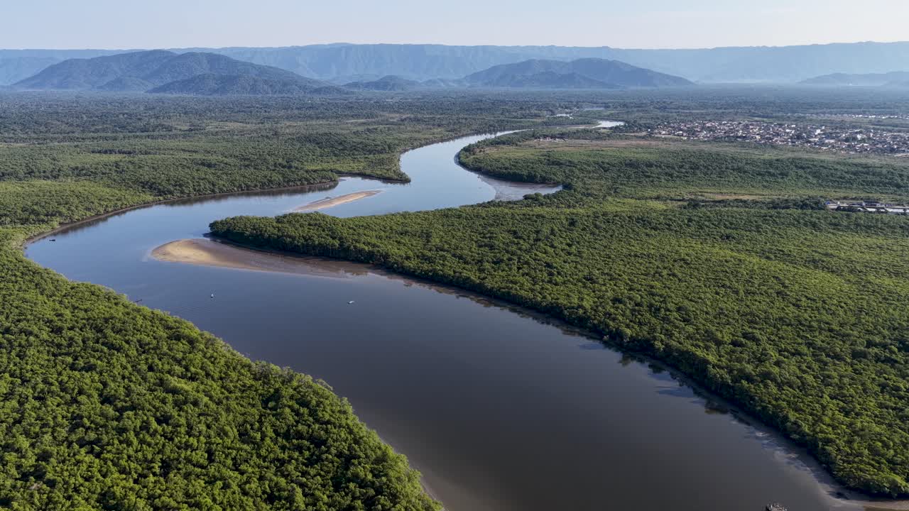 Itanhaem River At Itanhaem In Sao Paulo Brazil. Coast City Skyline. Atlantic Forest Landscape. Summer Travel. Itanhaem River At Itanhaem In Sao Paulo Brazil. Nature Scenery