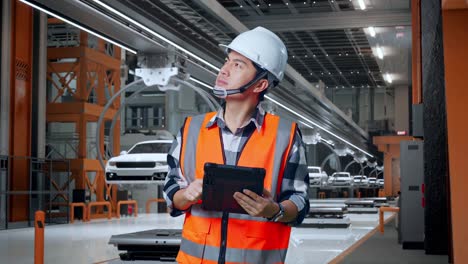 trabajador en una moderna fábrica de automóviles