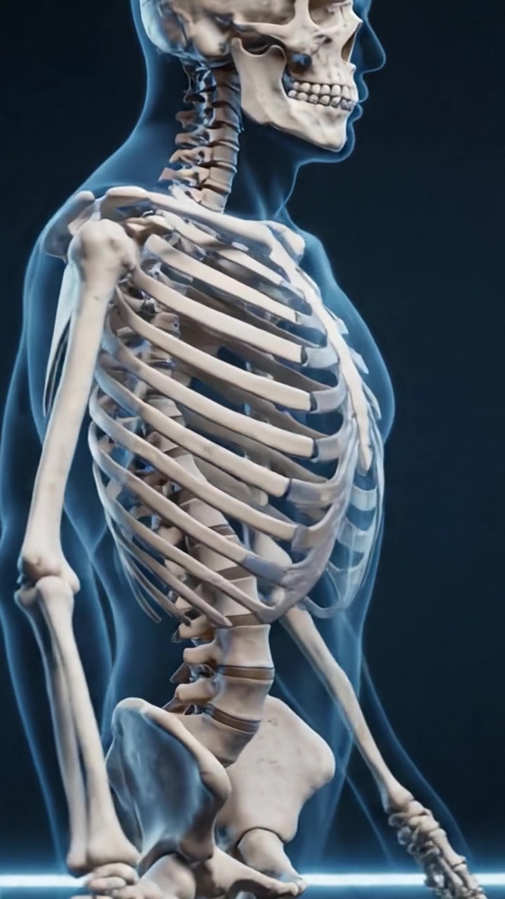 Anatomical Insights: A Detailed Examination of the Human Skeleton Overviewing Spinal Structure and Ribcage in a 3D Rendered Visualization