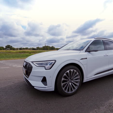 vinnitsa, ukraine - september 2019: audi e-tron sportback concept four wheel drive electric suv. presentation of a new car model