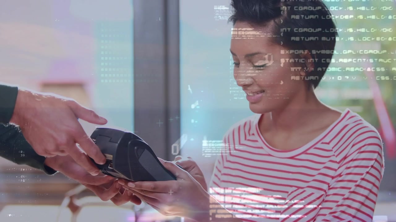 Animation of covid cells over girl using tablet