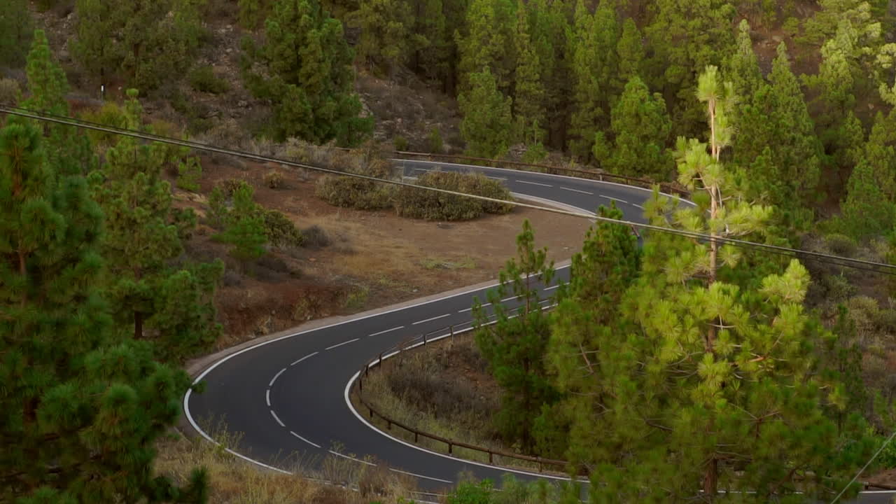 la cámara sigue a un ciclista masculino mientras asciende por una carretera de montaña en este video. su entrenamiento en bicicleta se desarrolla en un día soleado a lo largo de una carretera montañosa