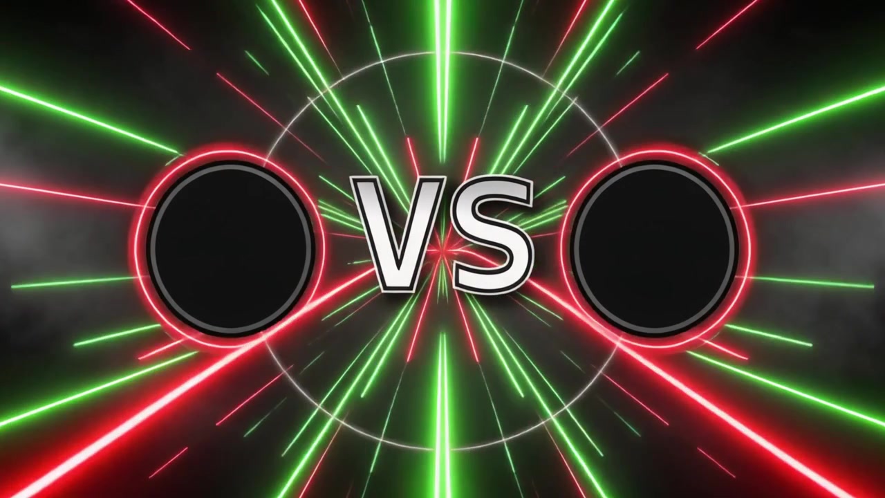 Schermata Versus con Cerchi al Neon Luminosi e Linee Laser