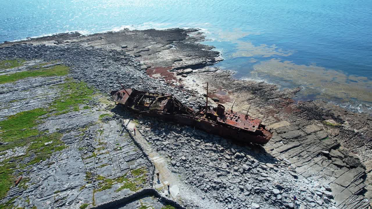 Drone circling father Ted shipwreck Innisheer aran Islands wild Atlantic way Ireland