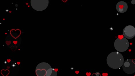 marco animado de corazones para superposición en video. saludo marco de amor de corazones. decoración de borde festivo de bokeh, chispas, corazones para el día de san valentín. bucle sin costuras