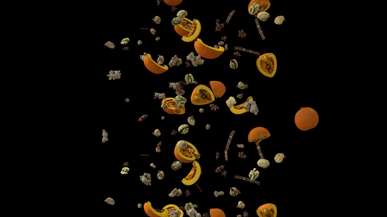 알파 채널과 함께 무한 루프로 떨어지는 호박 향신료 성분