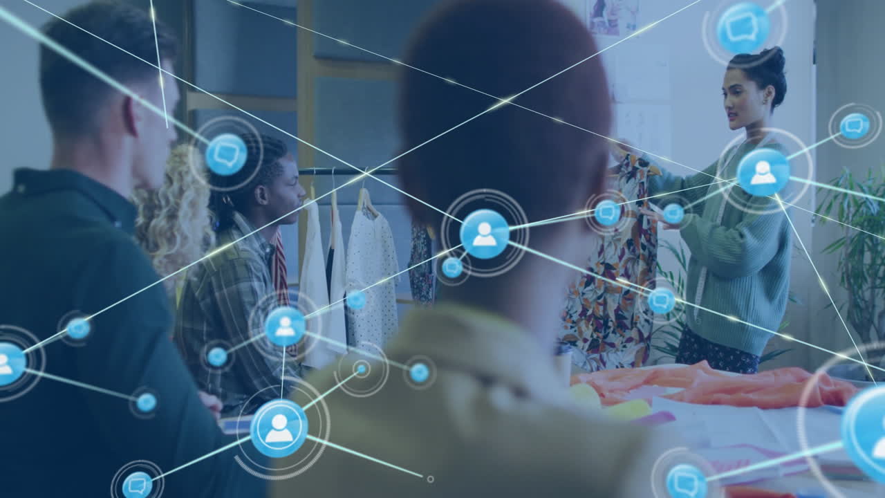 다양한 비즈니스 크리에이티브에 대한 사람 아이콘과의 연결 네트워크의 애니메이션