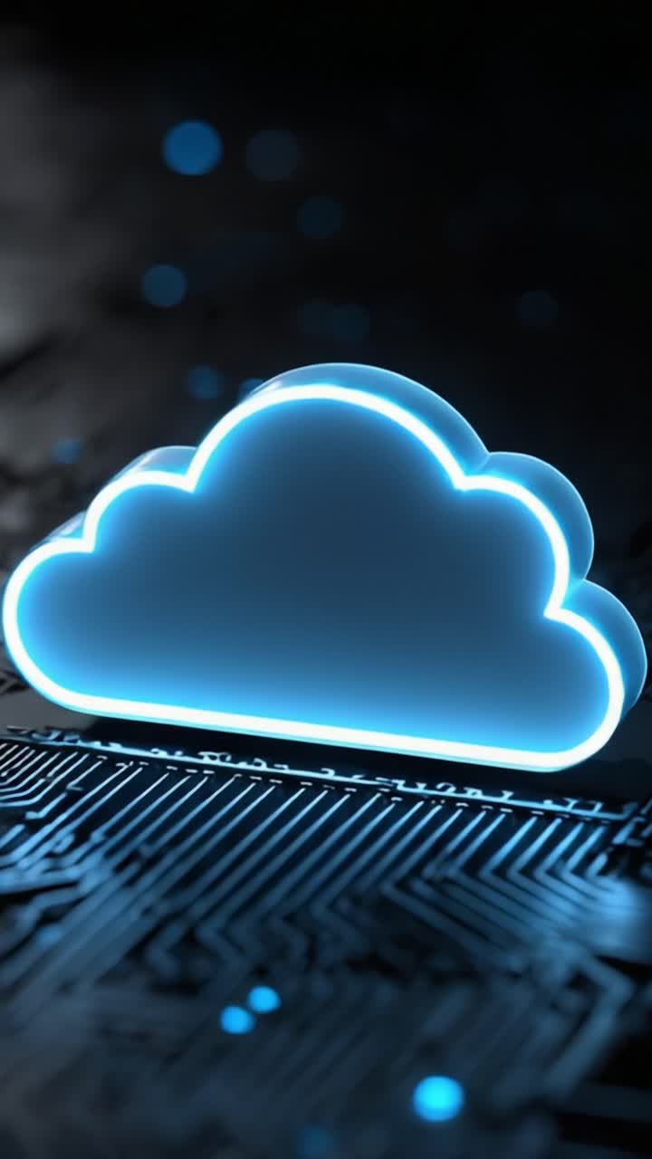 Moderna tecnologia cloud con circuiti luminosi: una rappresentazione visiva dell'archiviazione dati e della connettività nell'era digitale