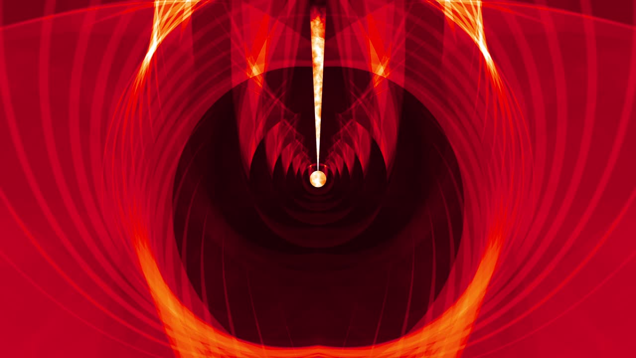 Abstract art red mesh wave vortex space tunnel with center fire flame magical energy transmission. 4K 3D loop creative cyber magic tunnel. Infinite vortex streaming red wire mesh light waves. VJ loop.
