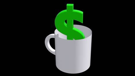 green dollar sign in white cup.alpha channel